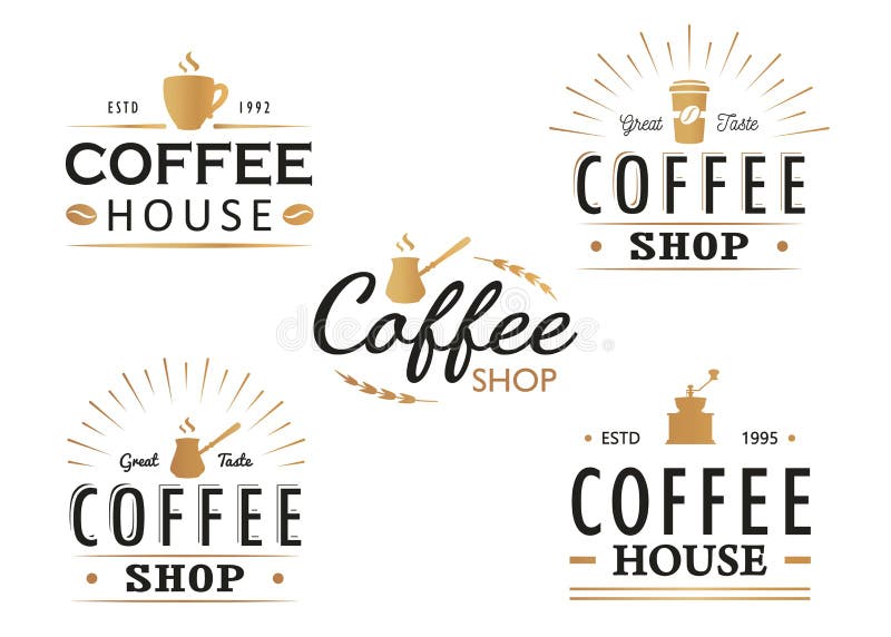 Reeks de uitstekende malplaatjes van het Koffieembleem, kentekens en ontwerpelementen Logotypesinzameling voor koffiewinkel, koff stock illustratie Reeks de uitstekende malplaatjes van het Koffieembleem, kentekens en ontwerpelementen Logotypesinzameling voor koffiewinkel, koff stock illustratie