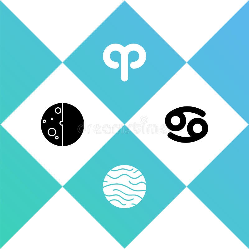 Reeks eclipse van de zon - planeet venus aries zodiac and kanker icon. vector royalty-vrije illustratie