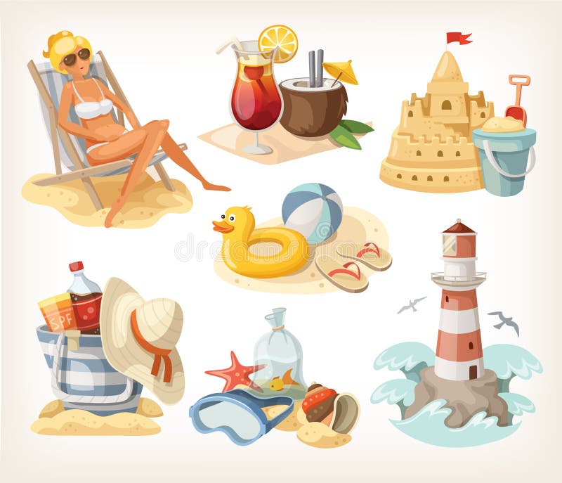 Reeks elementen van het de zomerstrand stock illustratie Reeks elementen van het de zomerstrand stock illustratie