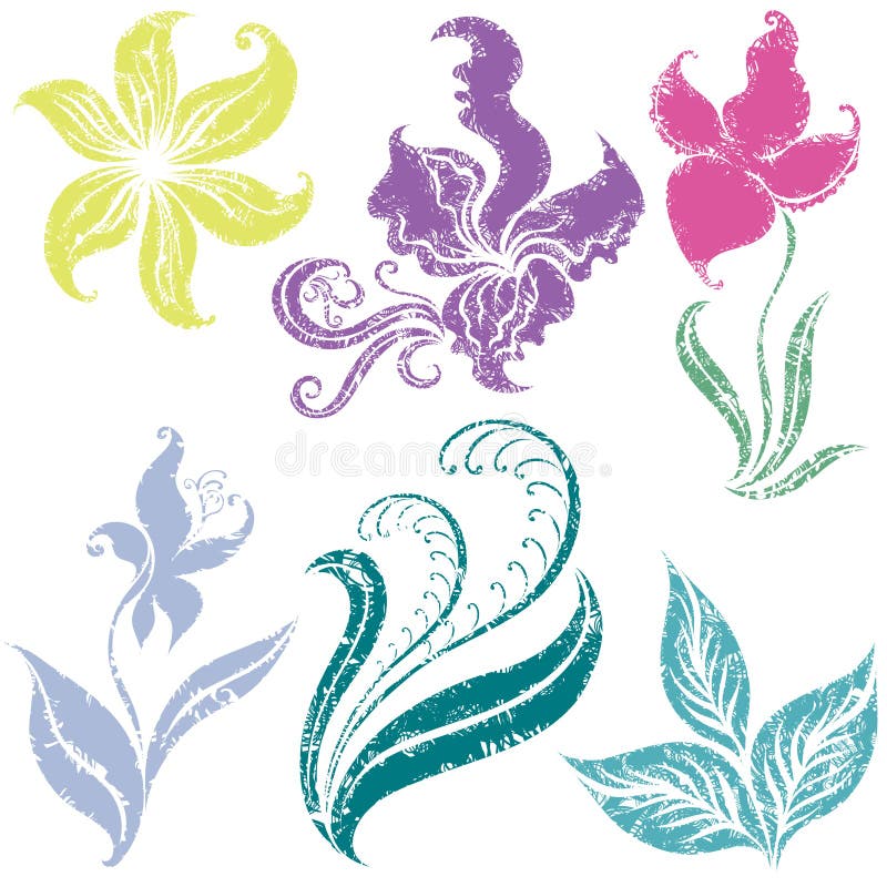 Reeks elementen van het grunge bloemenontwerp vector illustratie Reeks elementen van het grunge bloemenontwerp vector illustratie