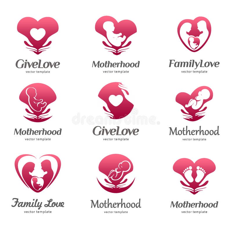 Reeks emblemen van moederschap, babyzorg, familieliefde, zwangerschap, zwangerschap royalty-vrije illustratie Reeks emblemen van moederschap, babyzorg, familieliefde, zwangerschap, zwangerschap royalty-vrije illustratie