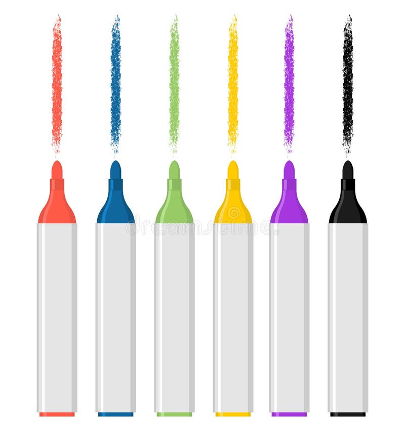 Reeks gekleurde viltpennen op witte achtergrond Tellersspoor royalty-vrije illustratie Reeks gekleurde viltpennen op witte achtergrond Tellersspoor royalty-vrije illustratie