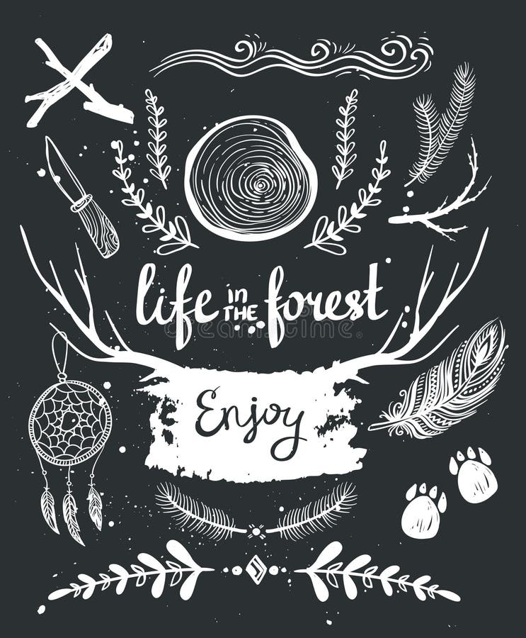 Reeks hand getrokken stammenelementen en verdelers stock illustratie Reeks hand getrokken stammenelementen en verdelers stock illustratie