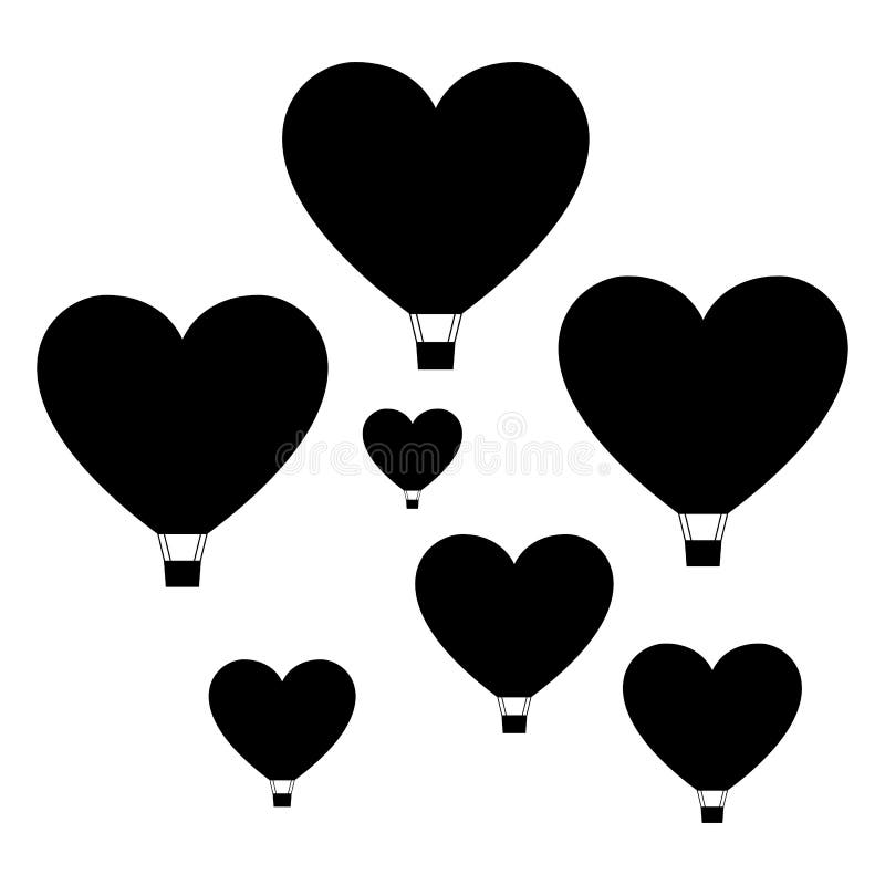 Reeks hart gevormde luchtballons, minimale vlakke stijl royalty-vrije illustratie Reeks hart gevormde luchtballons, minimale vlakke stijl royalty-vrije illustratie