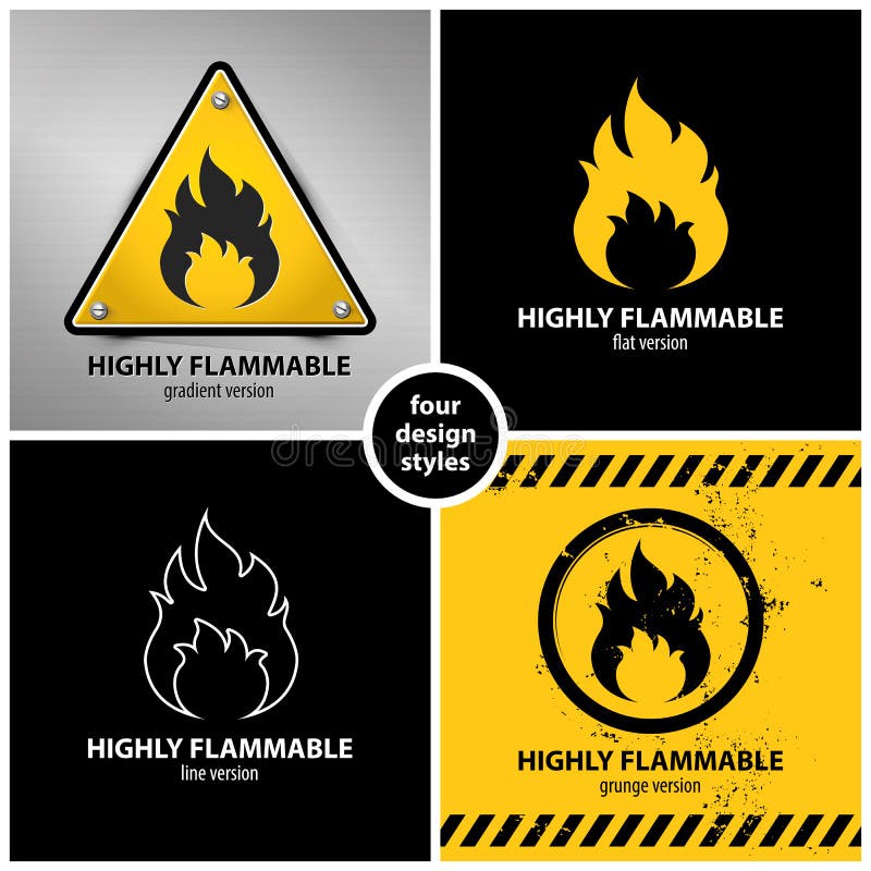 Reeks hoogst brandbare waarschuwingssymbolen