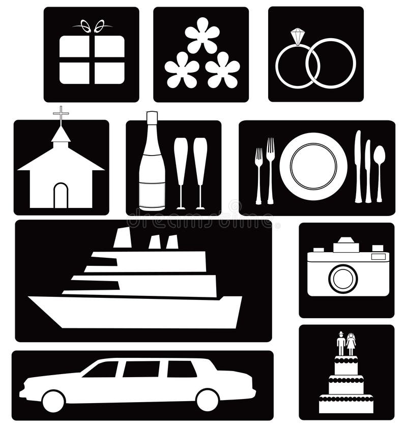 Reeks huwelijkspictogrammen stock illustratie Reeks huwelijkspictogrammen stock illustratie