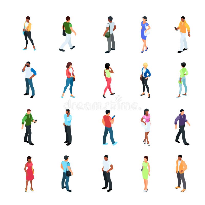 Reeks isometrische mensen met verschillende huidkleur vector illustratie Reeks isometrische mensen met verschillende huidkleur vector illustratie