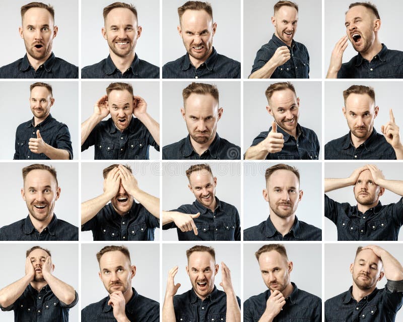 Reeks jonge mensen` s portretten met verschillende emoties stock foto's Reeks jonge mensen` s portretten met verschillende emoties stock foto's