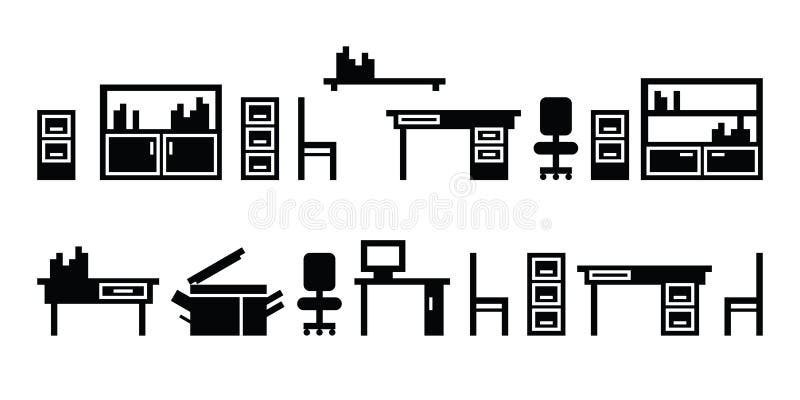 Reeks kantoormeubilairpictogrammen vector illustratie Reeks kantoormeubilairpictogrammen vector illustratie