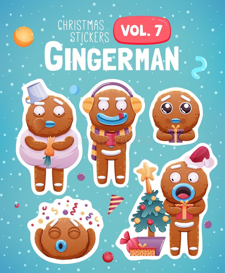 Reeks Kerstmisstickers met de expressieve koekjes van de peperkoekmens royalty-vrije illustratie Reeks Kerstmisstickers met de expressieve koekjes van de peperkoekmens royalty-vrije illustratie
