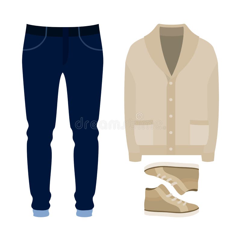 Reeks kleren van in mensen Uitrusting van mensencardigan, broek en toebehoren De garderobe van mensen royalty-vrije illustratie Reeks kleren van in mensen Uitrusting van mensencardigan, broek en toebehoren De garderobe van mensen royalty-vrije illustratie