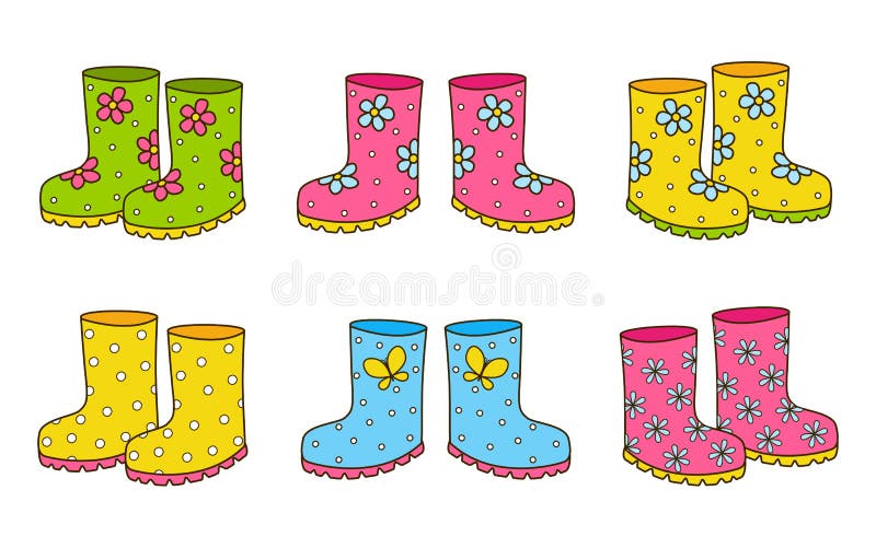 Reeks kleurenrubberlaarzen stock illustratie Reeks kleurenrubberlaarzen stock illustratie