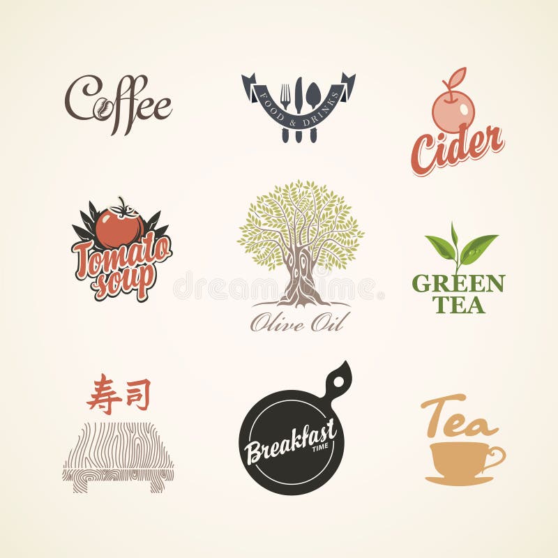 Reeks Logo ' S Over Thema Voedsel En " Illustratie - Illustration of diner, etiket: 210602890