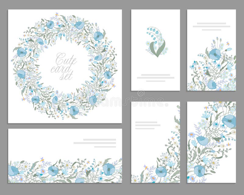 Reeks malplaatjes voor viering, huwelijk Blauwe Bloemen Waterverf blauwe papavers, lelie de vallei, madeliefje, sneeuwklokje stock illustratie Reeks malplaatjes voor viering, huwelijk Blauwe Bloemen Waterverf blauwe papavers, lelie de vallei, madeliefje, sneeuwklokje stock illustratie