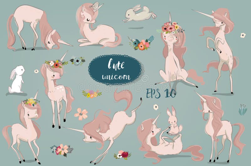 Reeks met Beeldverhaaleenhoorns en hazen vector illustratie Reeks met Beeldverhaaleenhoorns en hazen vector illustratie
