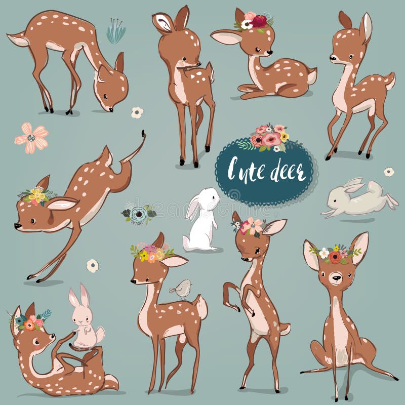 Reeks met leuke hazen en herten vector illustratie Reeks met leuke hazen en herten vector illustratie