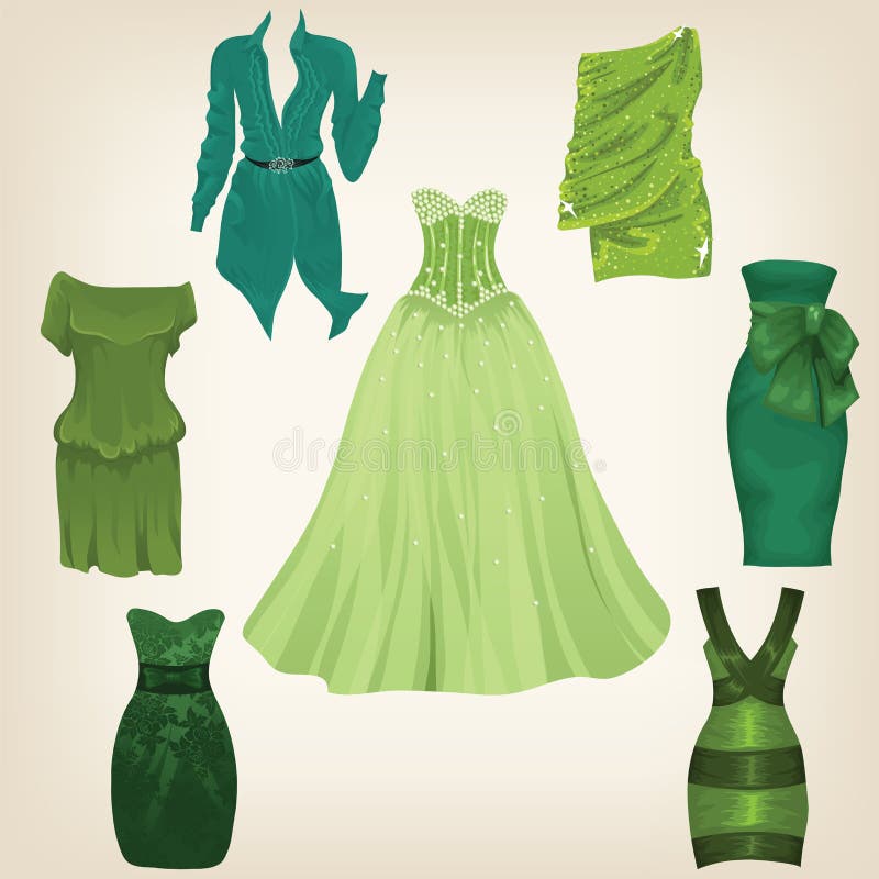 Reeks mooie groene kleding vector illustratie. formeel -