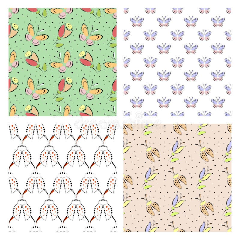 Reeks naadloze vector bloemenpatronen met insect stock illustratie Reeks naadloze vector bloemenpatronen met insect stock illustratie