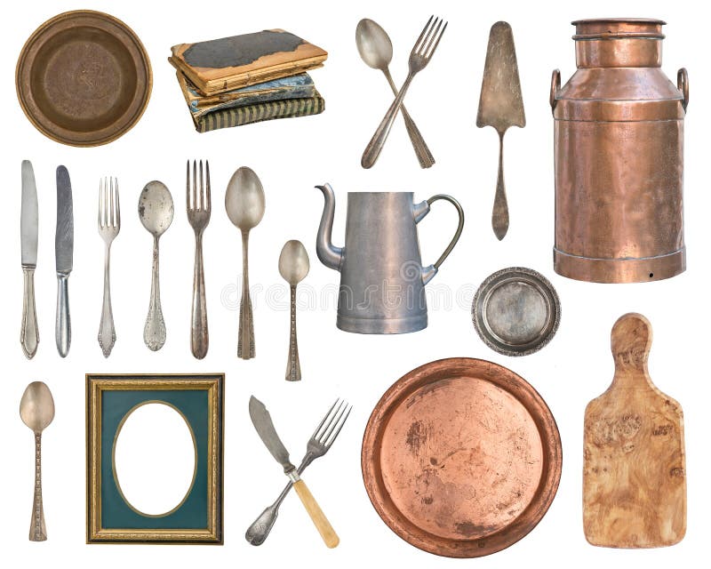 Reeks oude en houten punten Tafelzilver, keukentoebehoren de lepels, vorken, boeken, melk kunnen, theepot, omlijstingen, raad royalty-vrije illustratie Reeks oude en houten punten Tafelzilver, keukentoebehoren de lepels, vorken, boeken, melk kunnen, theepot, omlijstingen, raad royalty-vrije illustratie