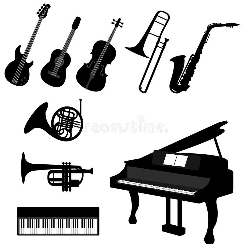 Reeks pictogrammen van het silhouet muzikale instrument