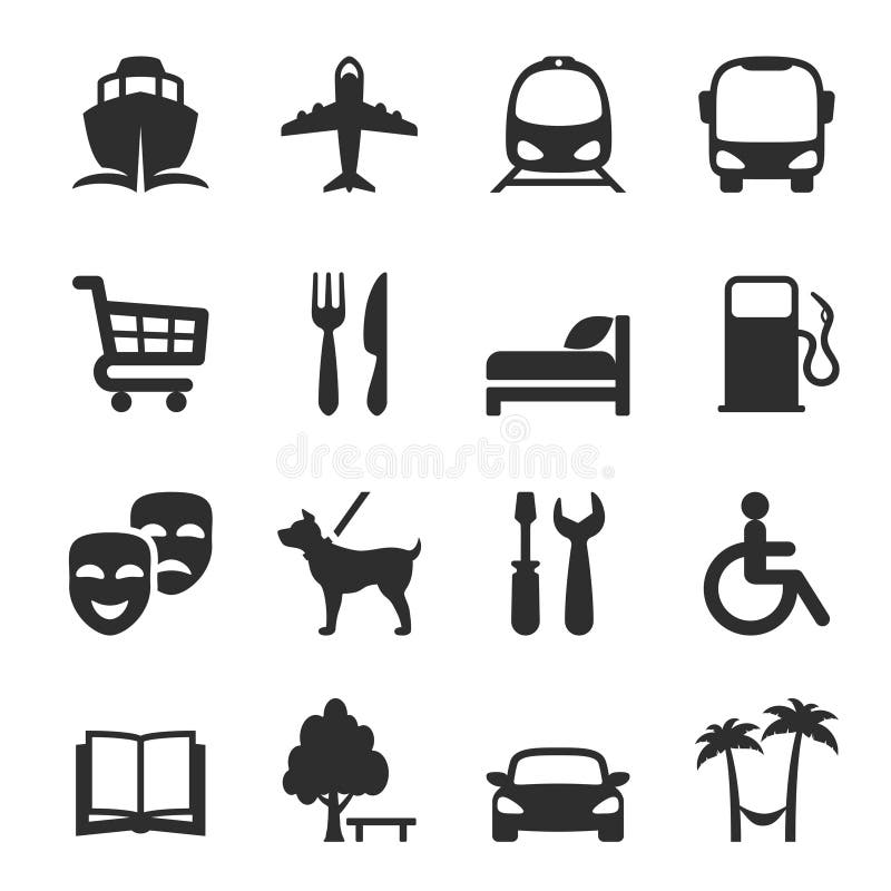 Reeks pictogrammen voor plaatsen en de diensten royalty-vrije illustratie Reeks pictogrammen voor plaatsen en de diensten royalty-vrije illustratie
