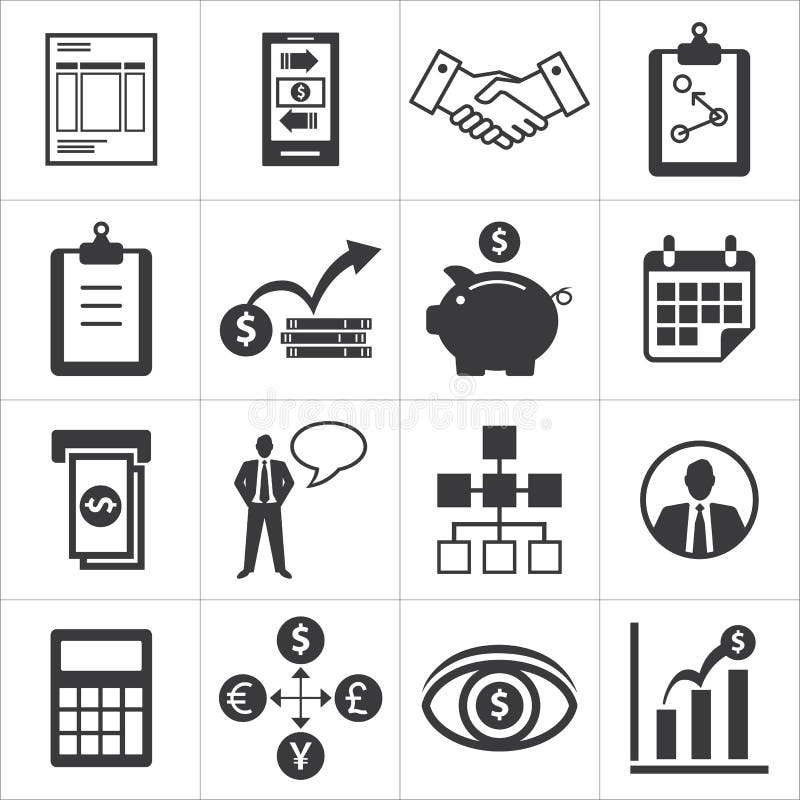 Reeks pictogrammen voor zaken, financiën, m-belegt vector illustratie Reeks pictogrammen voor zaken, financiën, m-belegt vector illustratie