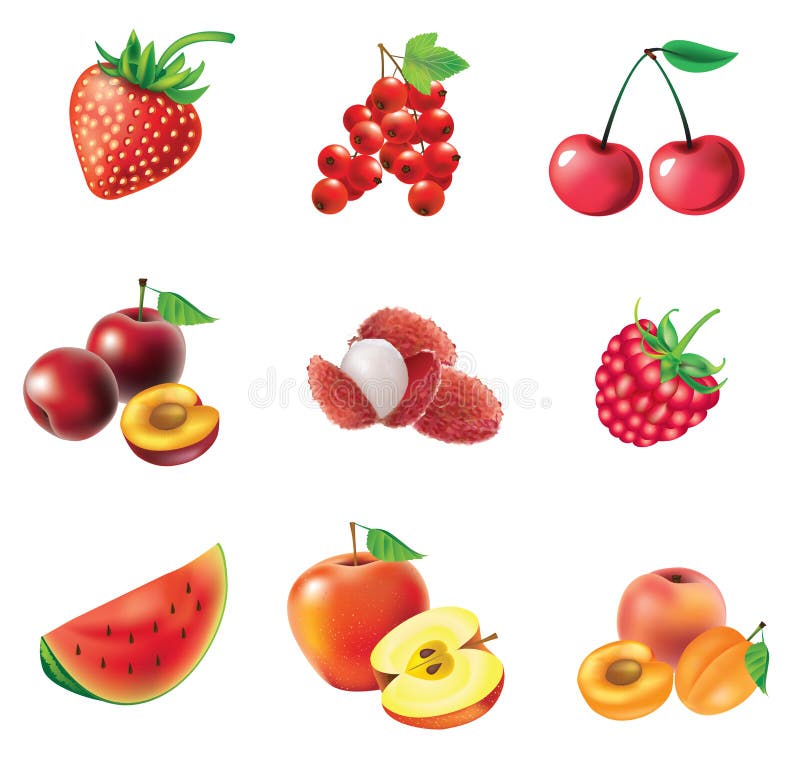 Reeks rode vruchten en bessen