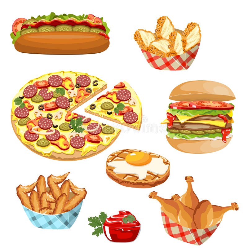 Reeks snelle voedingsmiddelen vector illustratie Reeks snelle voedingsmiddelen vector illustratie