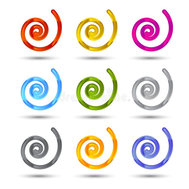 Reeks spiraal en wervelingenpictogrammen stock illustratie Reeks spiraal en wervelingenpictogrammen stock illustratie