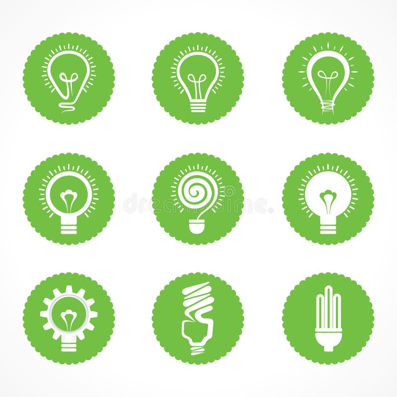 Reeks symbolen en pictogrammen van de eco de elektrische bol stock illustratie Reeks symbolen en pictogrammen van de eco de elektrische bol stock illustratie