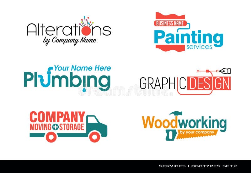 Reeks typografieemblemen voor diverse diensten royalty-vrije illustratie Reeks typografieemblemen voor diverse diensten royalty-vrije illustratie