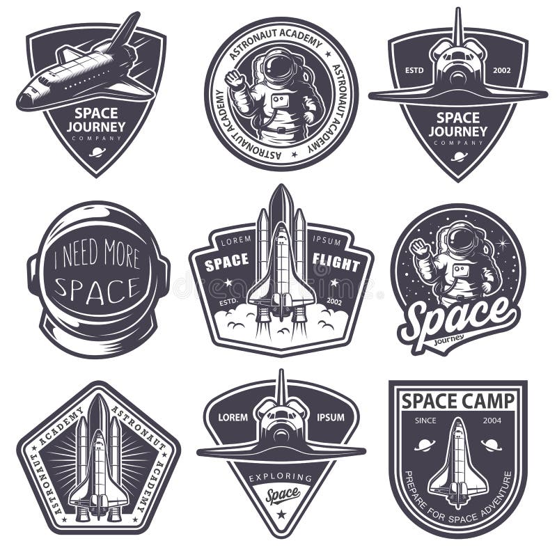 Reeks uitstekende ruimte en astronautenkentekens vector illustratie Reeks uitstekende ruimte en astronautenkentekens vector illustratie