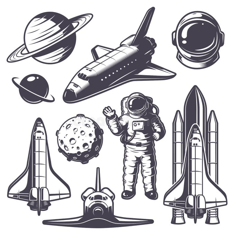 Reeks uitstekende ruimteelementen stock illustratie Reeks uitstekende ruimteelementen stock illustratie