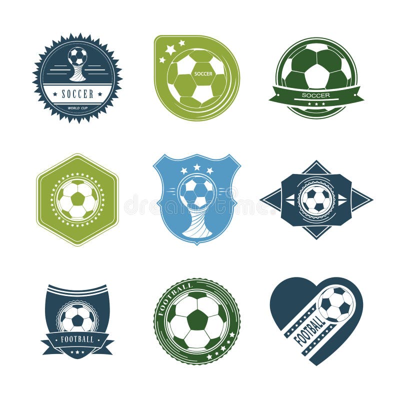 Reeks Uitstekende Voetbaletiketten met Balbeeld stock illustratie Reeks Uitstekende Voetbaletiketten met Balbeeld stock illustratie