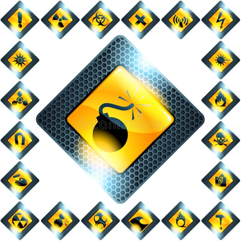 Reeks van 21 gele gevaartekens vector illustratie Reeks van 21 gele gevaartekens vector illustratie