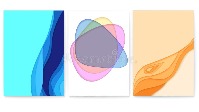 Set of abstract paper cut design with multi layers. Vector layout with cut out paper shapes. Poster with carving art, wavy forms. Template of for cover, business card, flyers, 3D illustration. Set of abstract paper cut design with multi layers. Vector layout with cut out paper shapes. Poster with carving art, wavy forms. Template of for cover, business card, flyers, 3D illustration.