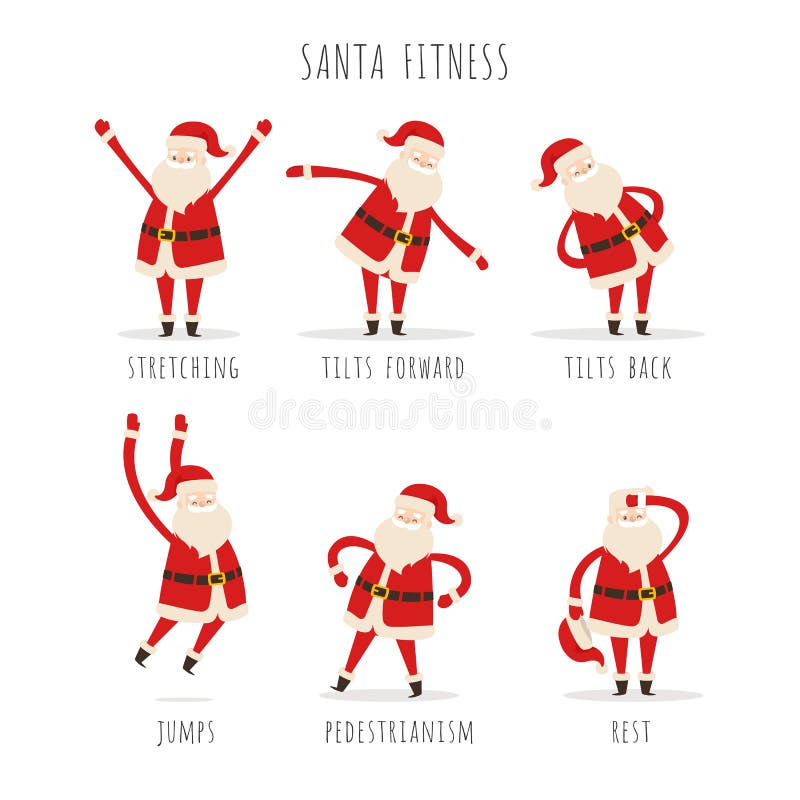 Reeks van Actieve Santa Fitness op witte Achtergrond vector illustratie Reeks van Actieve Santa Fitness op witte Achtergrond vector illustratie