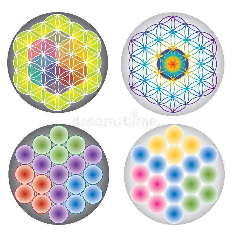 Set of Flower of Life Icons, Symbols Multicolored and Rainbow Colors. Set of Flower of Life Icons, Symbols Multicolored and Rainbow Colors.