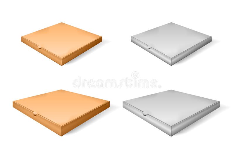 Reeks van bruin beeldverhaal en document pizzavakje Vector illustratie van kartondoos Realistische 3d gesloten isometrische pizza stock illustratie Reeks van bruin beeldverhaal en document pizzavakje Vector illustratie van kartondoos Realistische 3d gesloten isometrische pizza stock illustratie