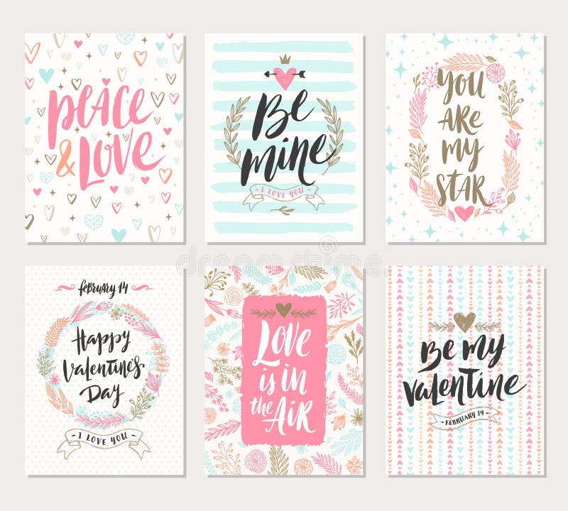 Reeks van de Daghand getrokken groet van Valentine ` s stock illustratie Reeks van de Daghand getrokken groet van Valentine ` s stock illustratie