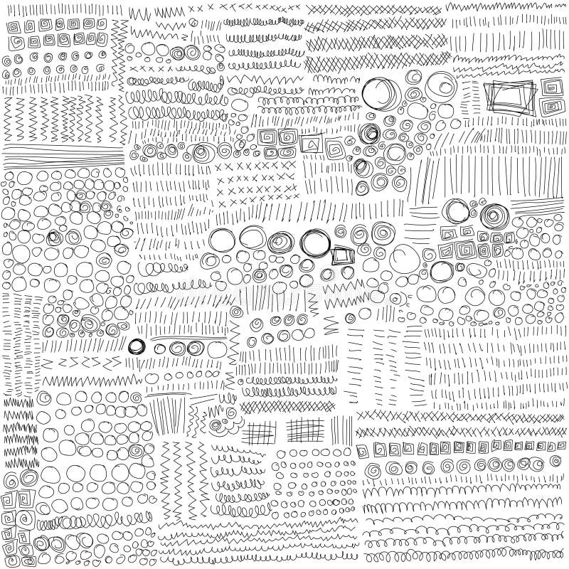 Reeks van de Krabbelstijl van Lijnhand Getrokken Texturen stock illustratie Reeks van de Krabbelstijl van Lijnhand Getrokken Texturen stock illustratie