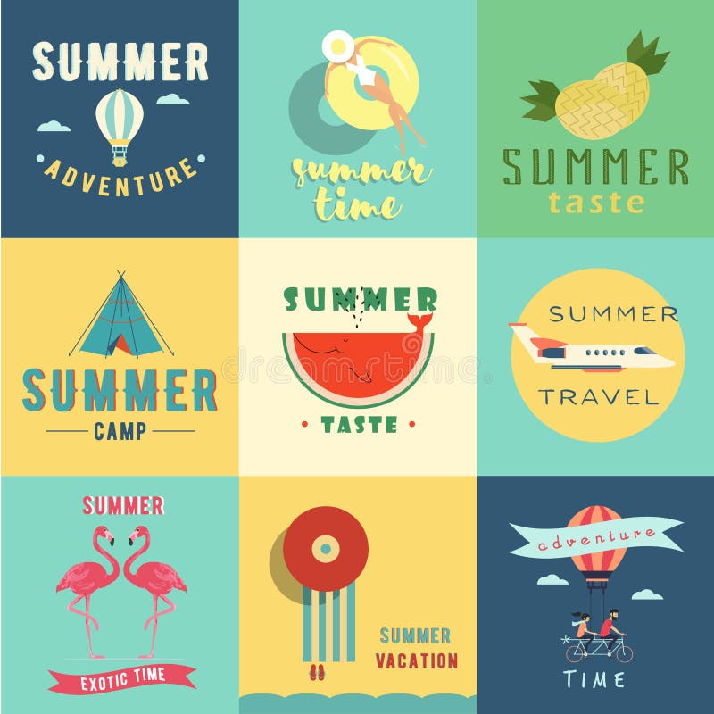 Reeks van de vectorillustratie van het de zomerembleem vector illustratie Reeks van de vectorillustratie van het de zomerembleem vector illustratie
