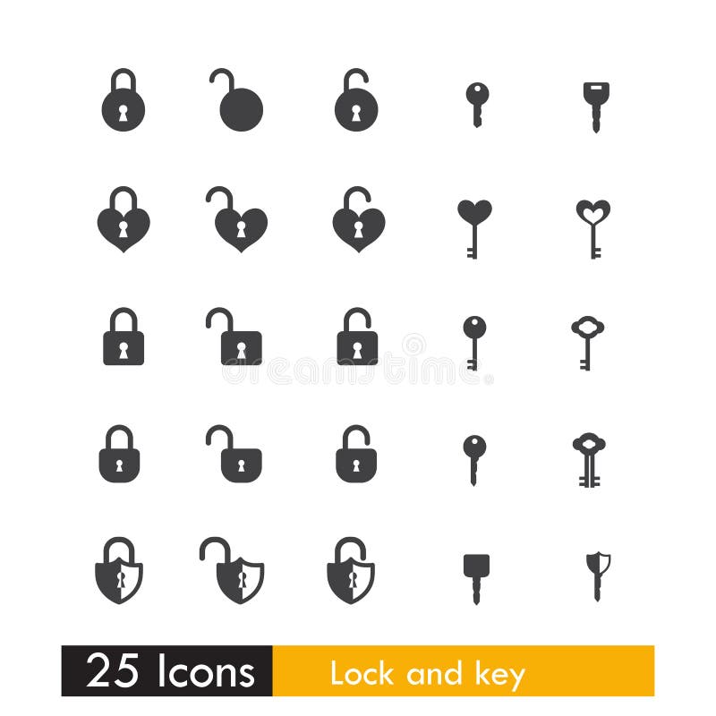Reeks van 25 die pictogramsleutel en slot op witte achtergrond wordt geïsoleerd vector illustratie Reeks van 25 die pictogramsleutel en slot op witte achtergrond wordt geïsoleerd vector illustratie