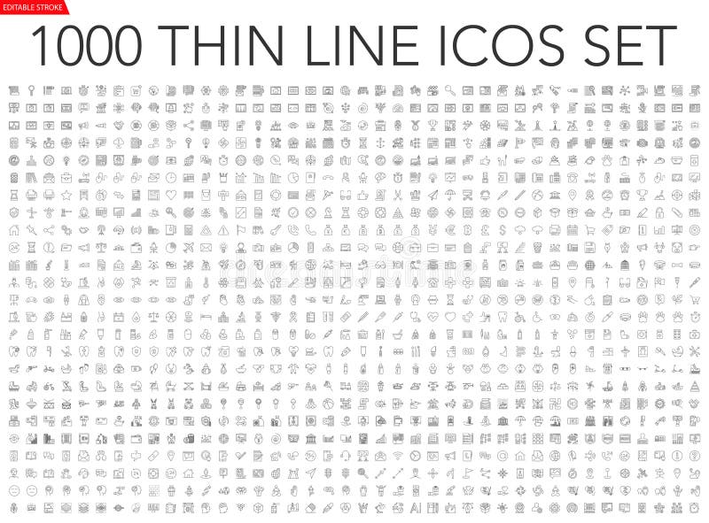 Reeks van 1000 dunne lijnpictogrammen