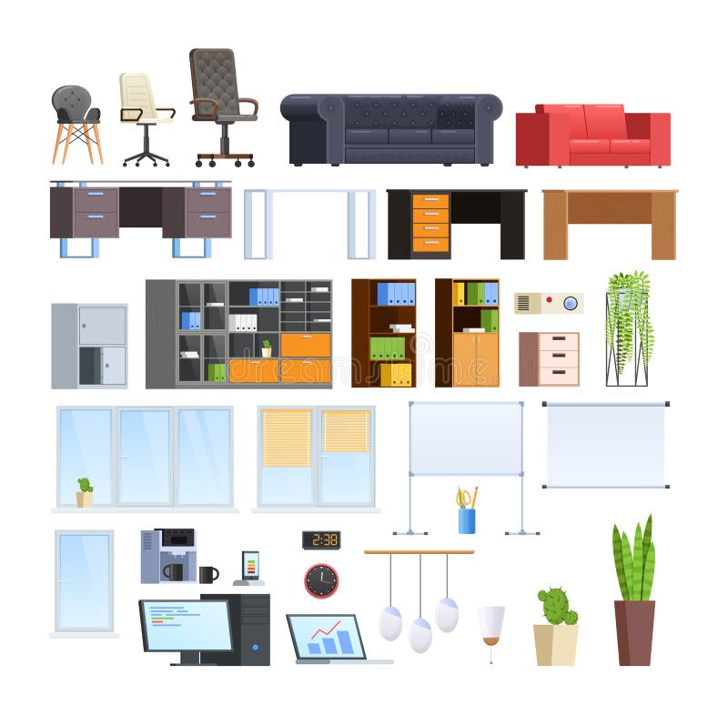 Reeks van grote inzameling van bureau en huis modern meubilair stock illustratie Reeks van grote inzameling van bureau en huis modern meubilair stock illustratie