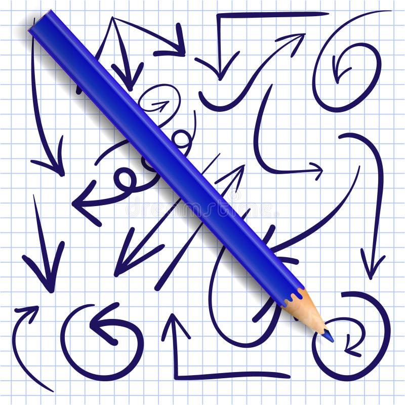 Reeks van hand getrokken pijlen en realistisch blauw potlood Vector Donkerblauwe pijlen vector illustratie Reeks van hand getrokken pijlen en realistisch blauw potlood Vector Donkerblauwe pijlen vector illustratie