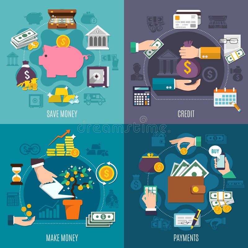Reeks van het geld de Vlakke pictogram vector illustratie Reeks van het geld de Vlakke pictogram vector illustratie