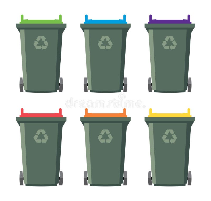 reeks van het recycling van wheelie bakpictogrammen stock illustratie reeks van het recycling van wheelie bakpictogrammen stock illustratie