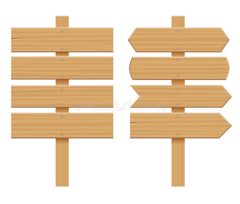 Reeks van Houten Uithangborden Lege Beeldverhaalbanner Pijl, Plank met Barsten Houten Materiële Elementen Vlakke vector stock illustratie Reeks van Houten Uithangborden Lege Beeldverhaalbanner Pijl, Plank met Barsten Houten Materiële Elementen Vlakke vector stock illustratie