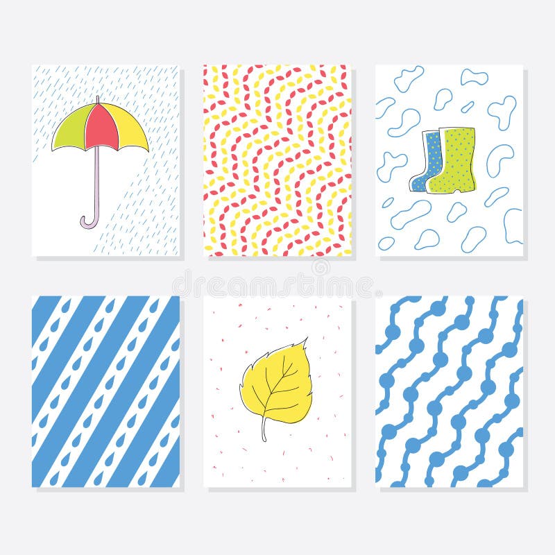 Reeks van 6 Leuke Creatieve Kaartenmalplaatjes met Autumn Theme Design Hand Getrokken Kaart voor Verjaardag, Verjaardag, Partijui royalty-vrije illustratie Reeks van 6 Leuke Creatieve Kaartenmalplaatjes met Autumn Theme Design Hand Getrokken Kaart voor Verjaardag, Verjaardag, Partijui royalty-vrije illustratie